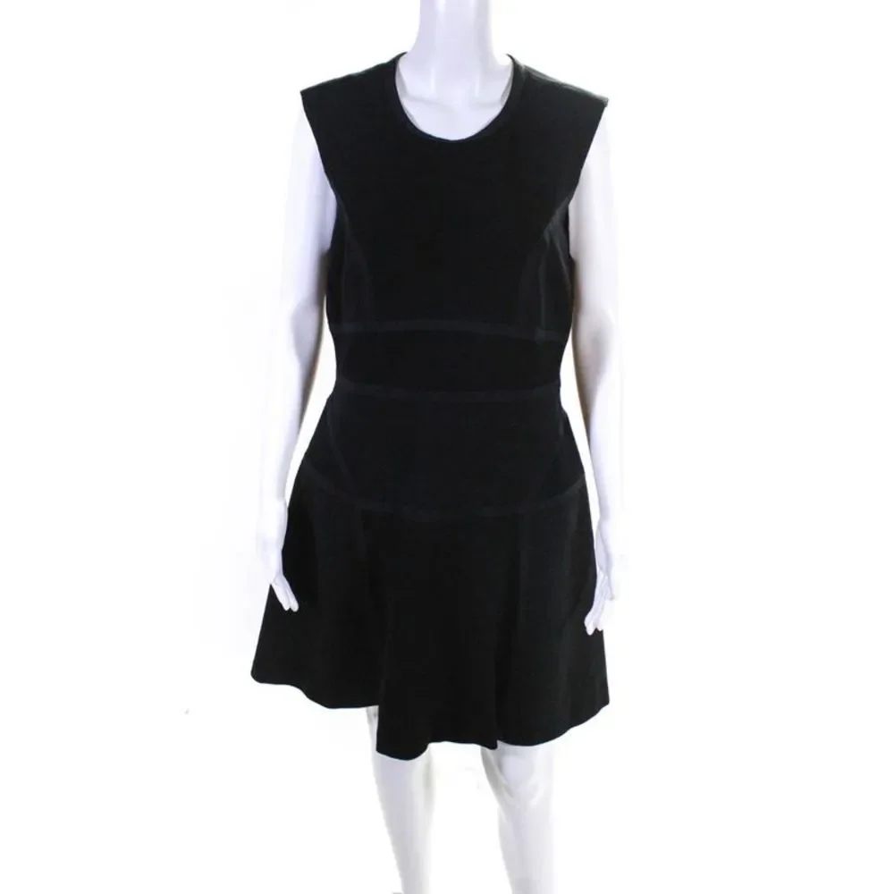 Trina Turk Womens Back Zip Sleeveless Crew Neck A Line Dress Black Size 12